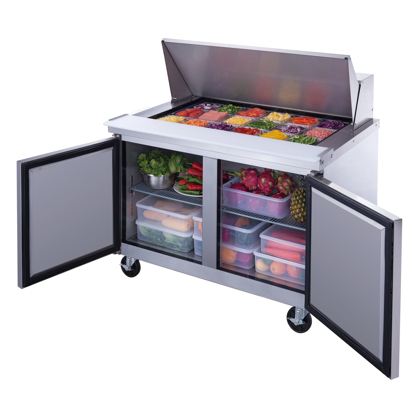 Dukers DSP48-18M-S2 11.4 cu. ft. 2-Door Mega Top Sandwich Prep Table